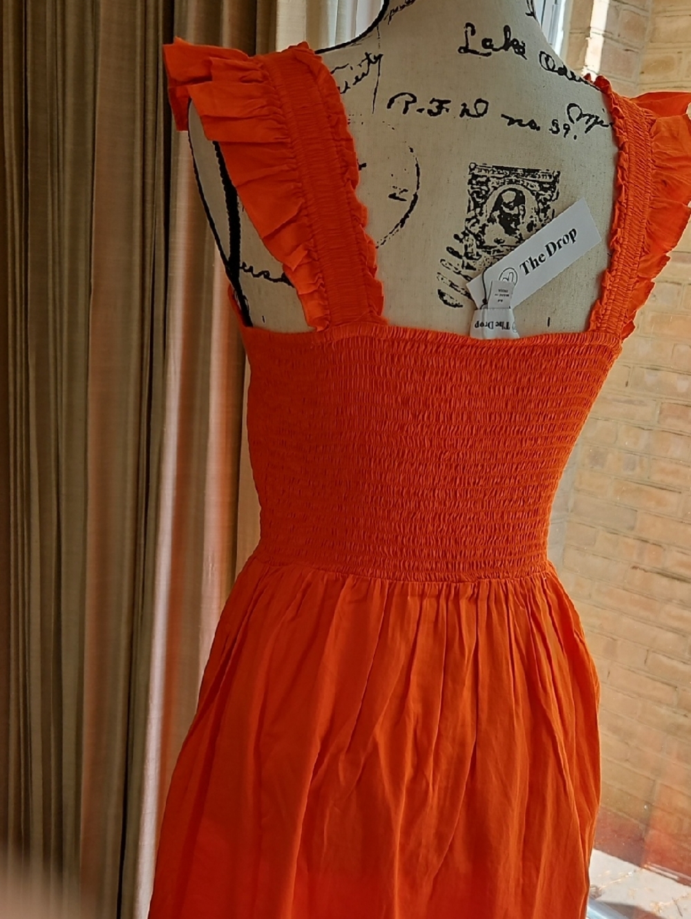 The Drop Women's Orange Ruffled Strap Midi Dress